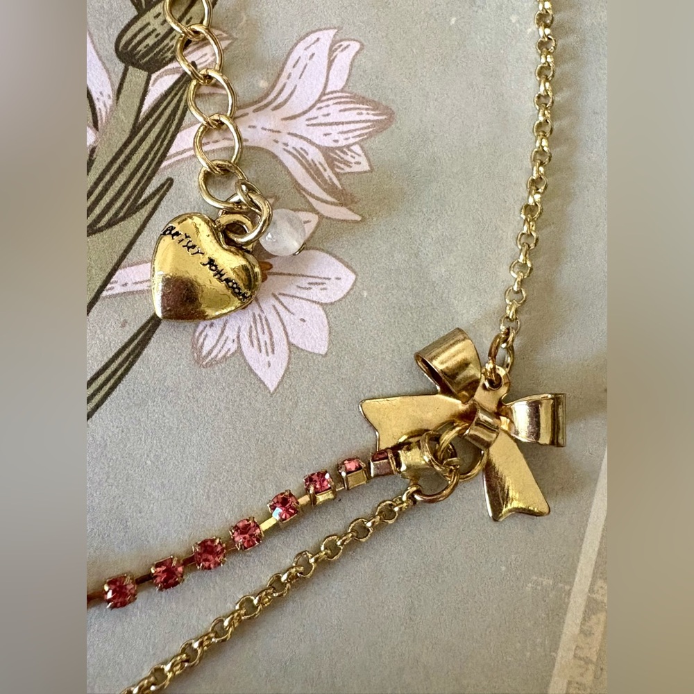 EUC RARE HTF Betsey Johnson Vintage Pink Bow Necklace - Picture 6 of 7